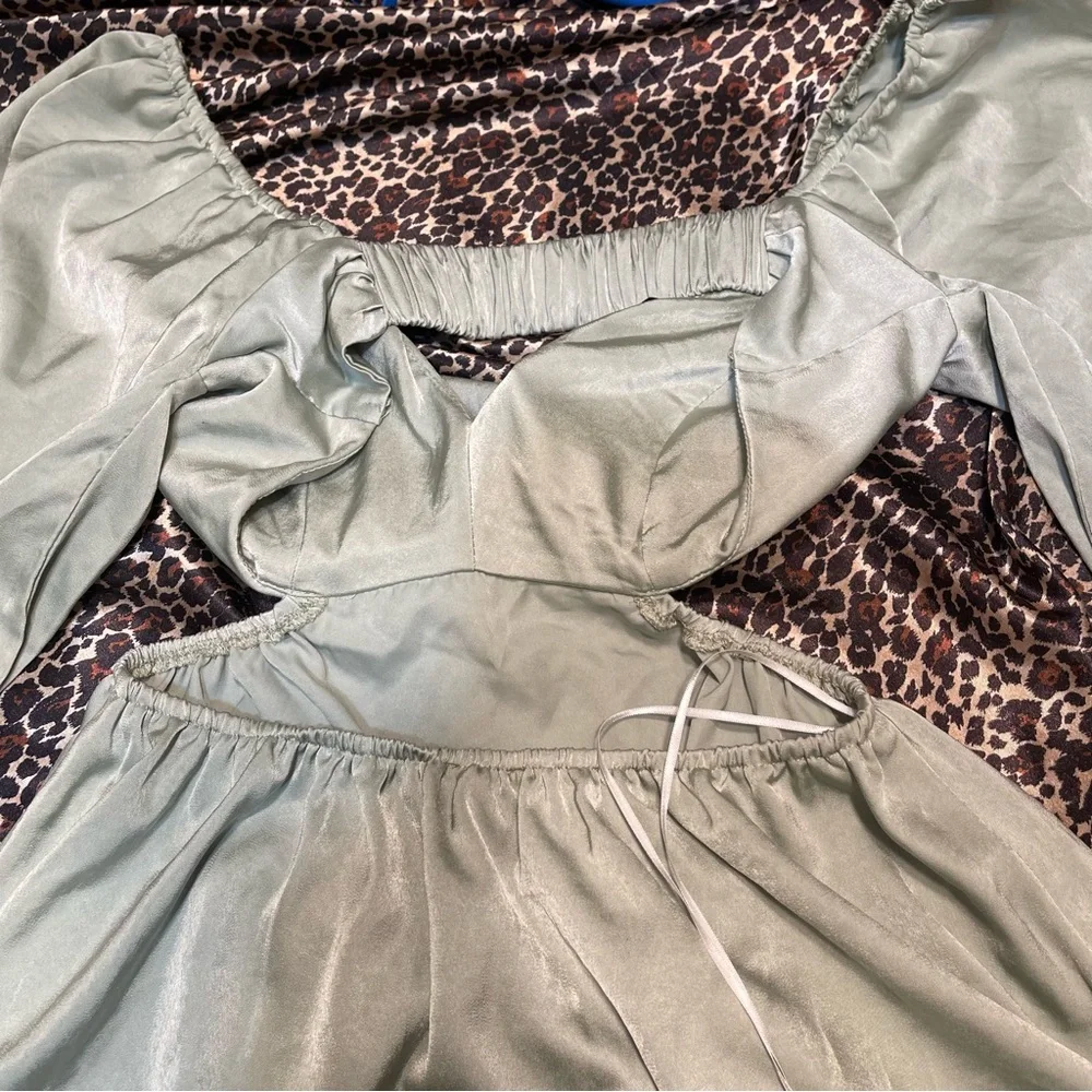 Hello Molly Done With You Satin Long Sleeve Green Dress